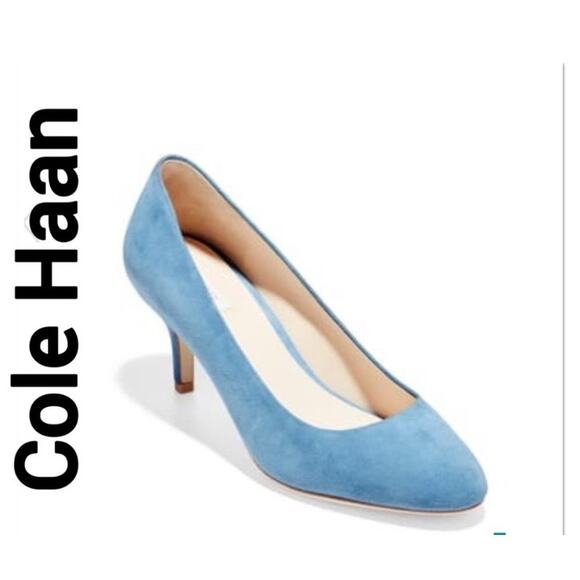 Cole Haan Womens Ava Size 8B Blue Suede Point Toe Dress Kitten Heels Pumps - Picture 1 of 8